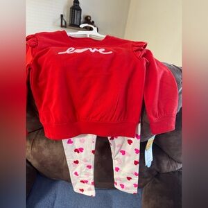 Cat & Jack Red Love Sweatshirt and Heart Leggings Set